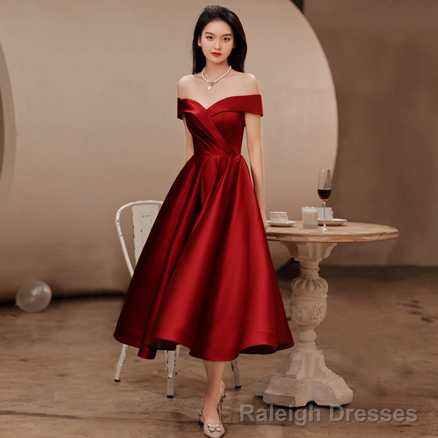 Burgundy satin short prom dress homecoming dress Main image