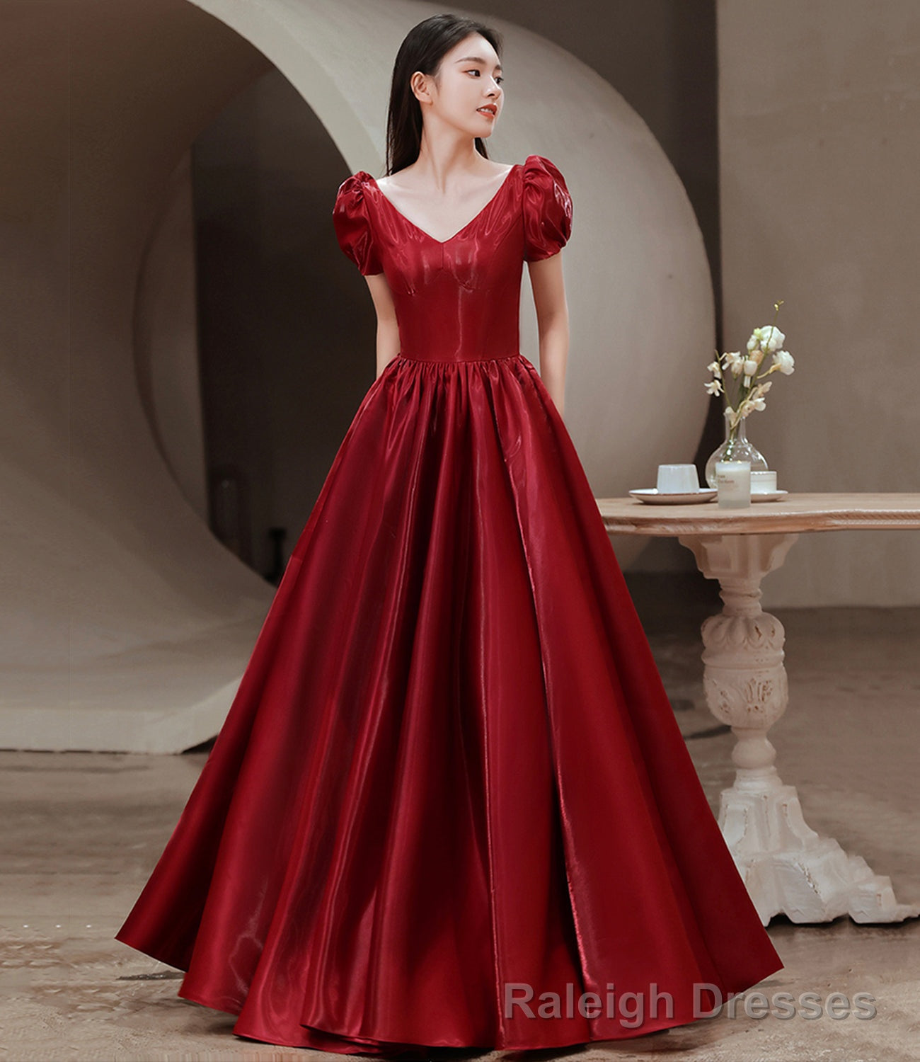 Simple v neck long prom dress A line evening dress Main image