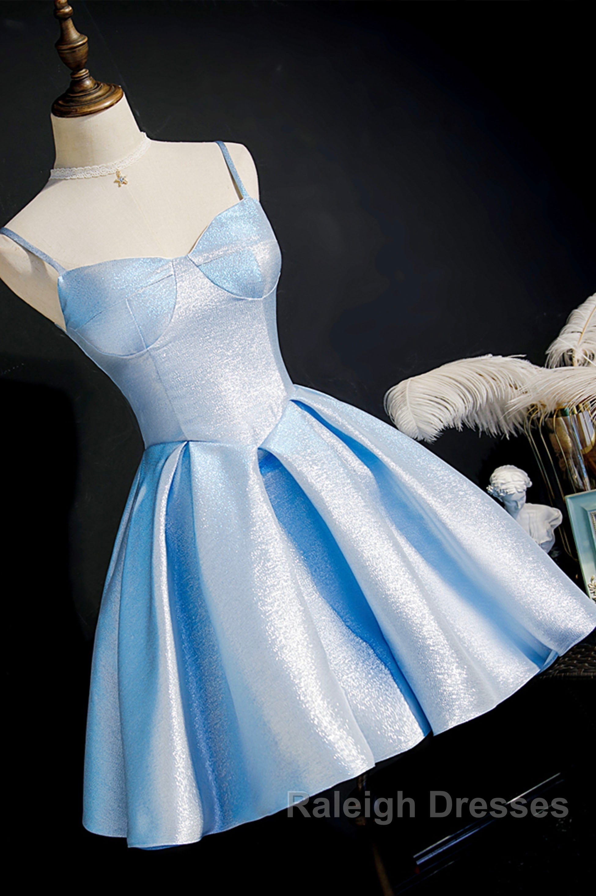 Blue satin short prom Dresses homecoming Dresses