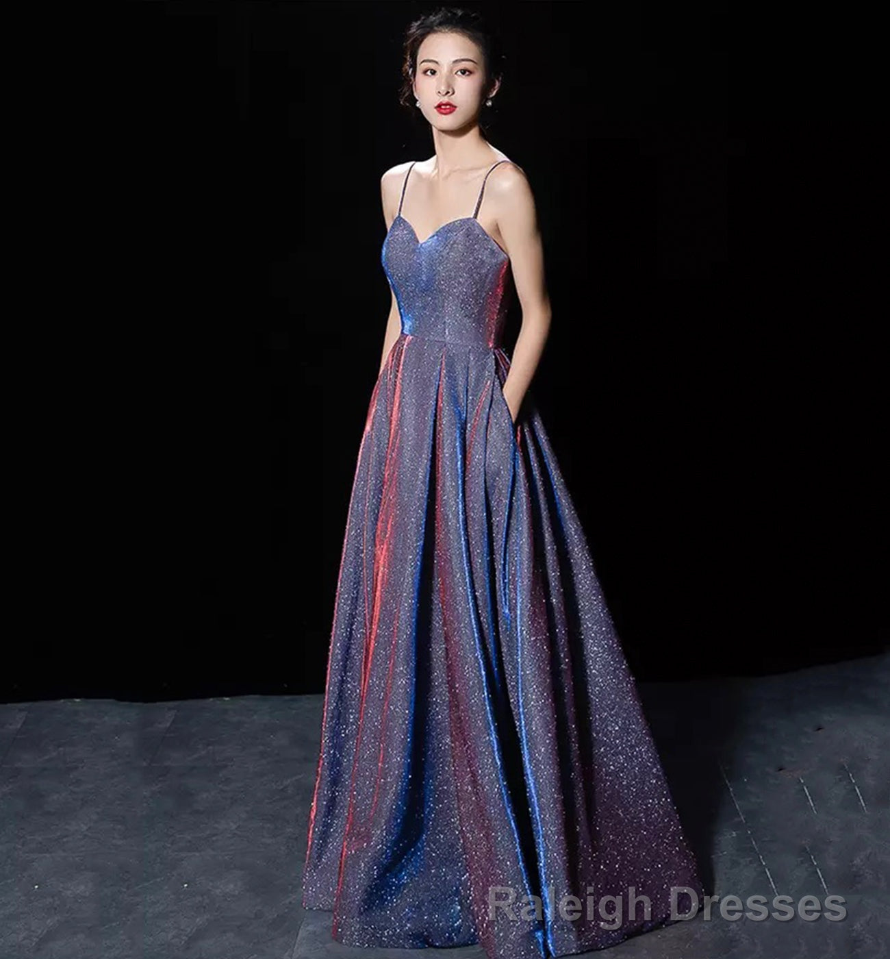 Shiny satin long A line prom dress simple evening dress Main image