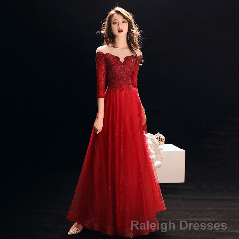 Burgundy lace tulle Prom Dress Main image