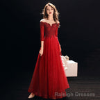 Burgundy lace tulle Prom Dress