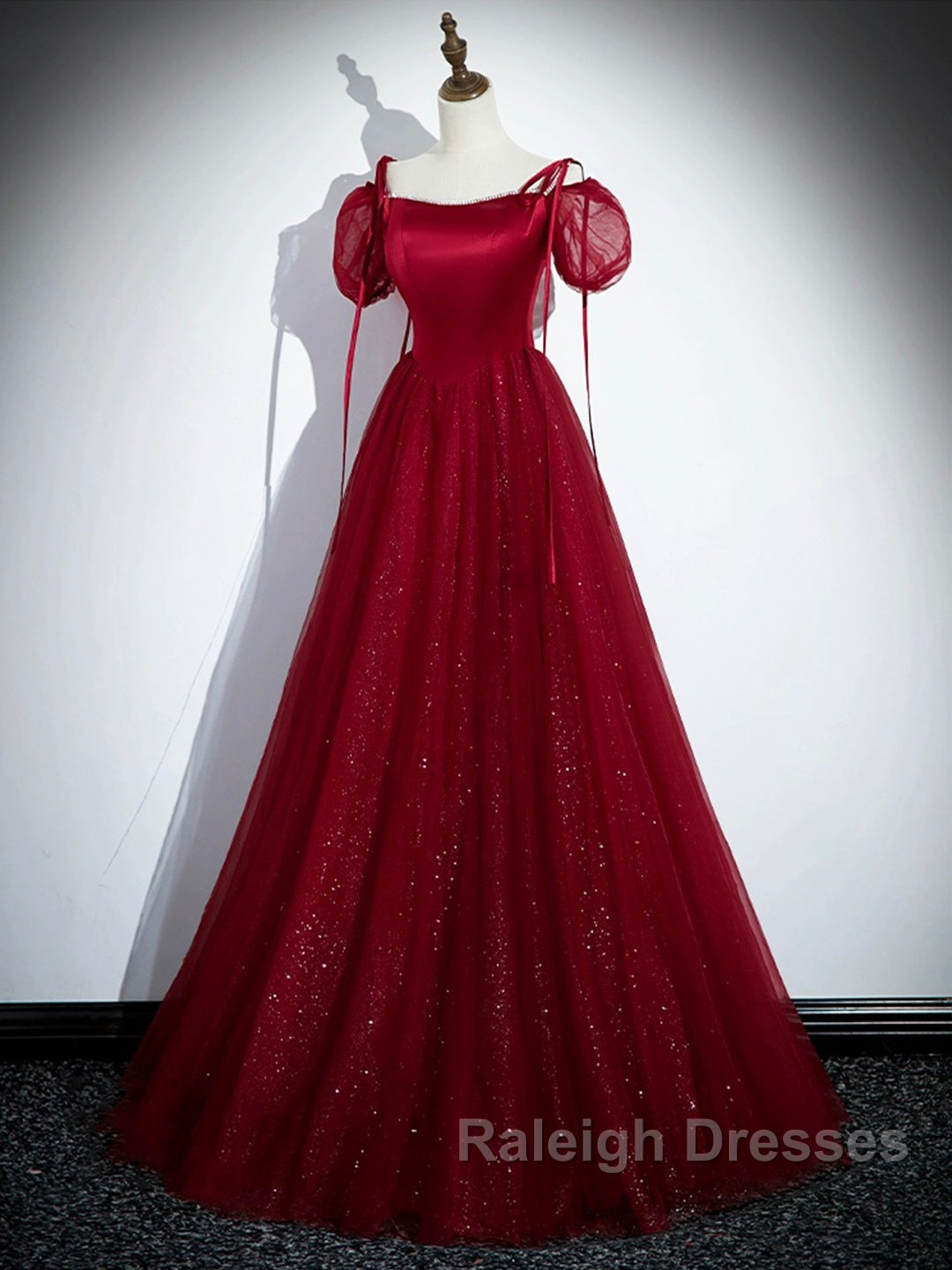Burgundy Satin Tulle Floor Length Prom Party Dress Secondary image