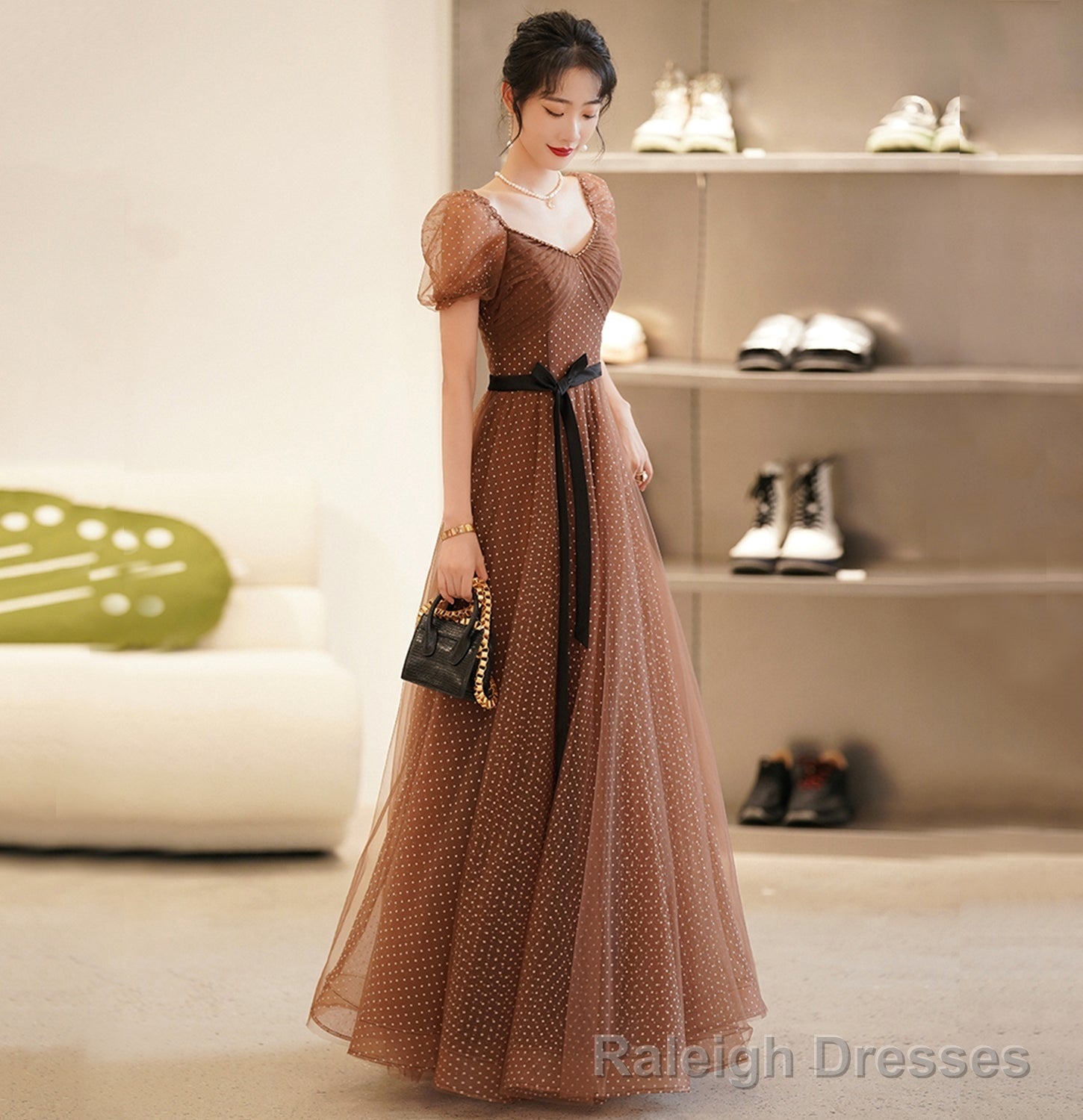 Cute Polka Dot Tulle Long Prom Dress Evening Dress Main image
