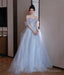 Cute Tulle Sequins Long Prom Dress, Blue A-Line Evening Dress