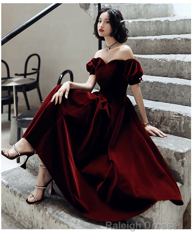 Burgundy velvet short prom dress party dress Secondary image