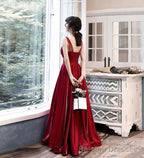 Burgundy satin long prom dress formal dress
