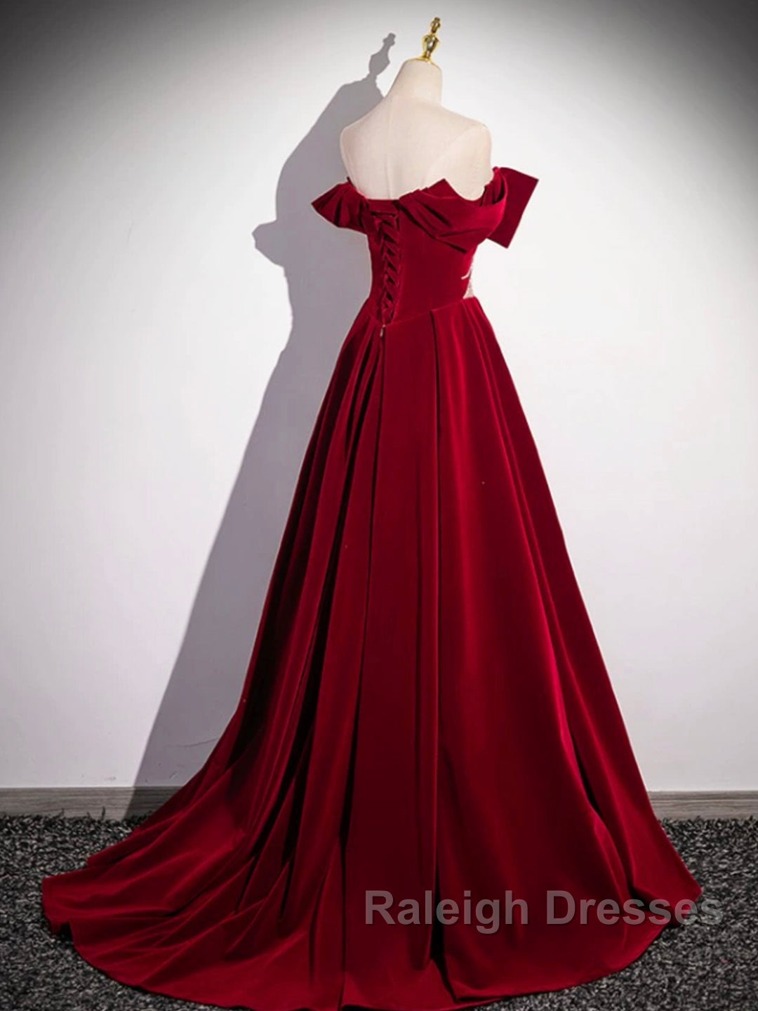 Burgundy Velvet Long Prom Dress, Off the Shoulder Evening Party Dress Secondary image