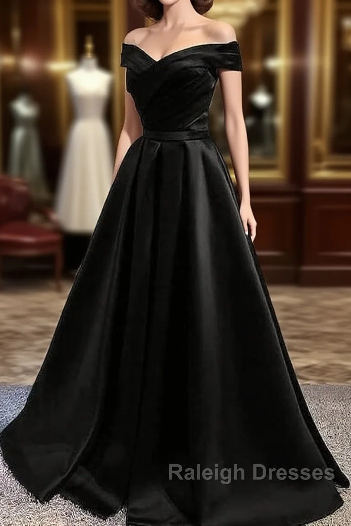 Off Shoulder A Line balck Prom Dresses Formal Dress
