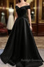 Off Shoulder A Line balck Prom Dresses Formal Dress
