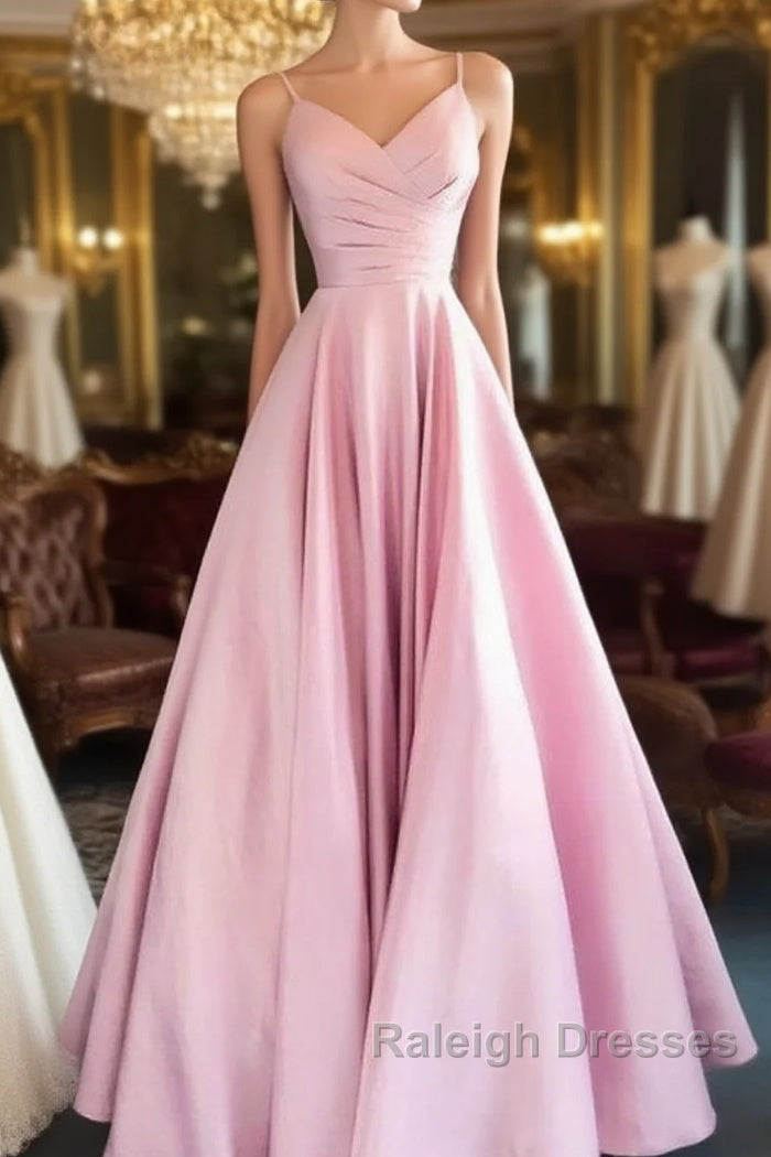 Pink A Line Sweetheart Satin Long Prom Dresses Elegant Prom Dress Custom Size