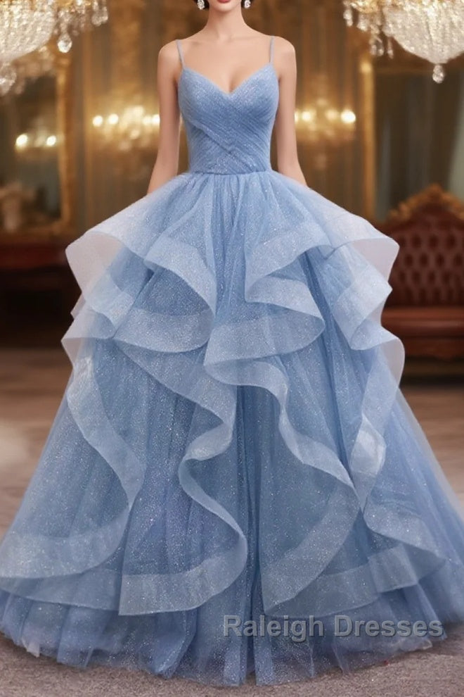 Blue Tulle Long Prom Dress Blue Evening Gown Main image