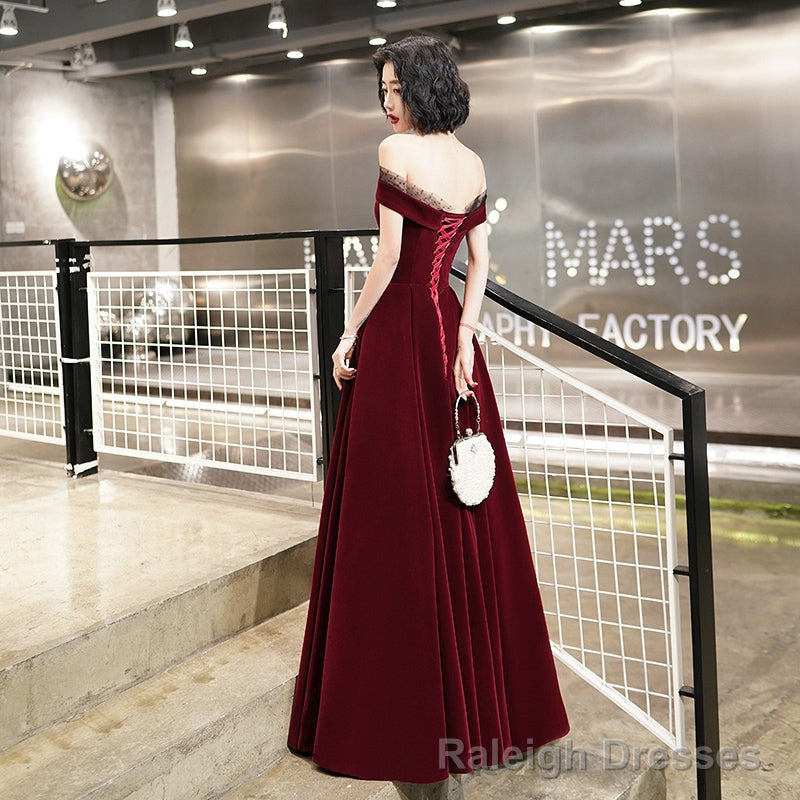 Burgundy velvet long prom dress evening dress Secondary image