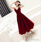 Simple v neck velvet short Prom Dress