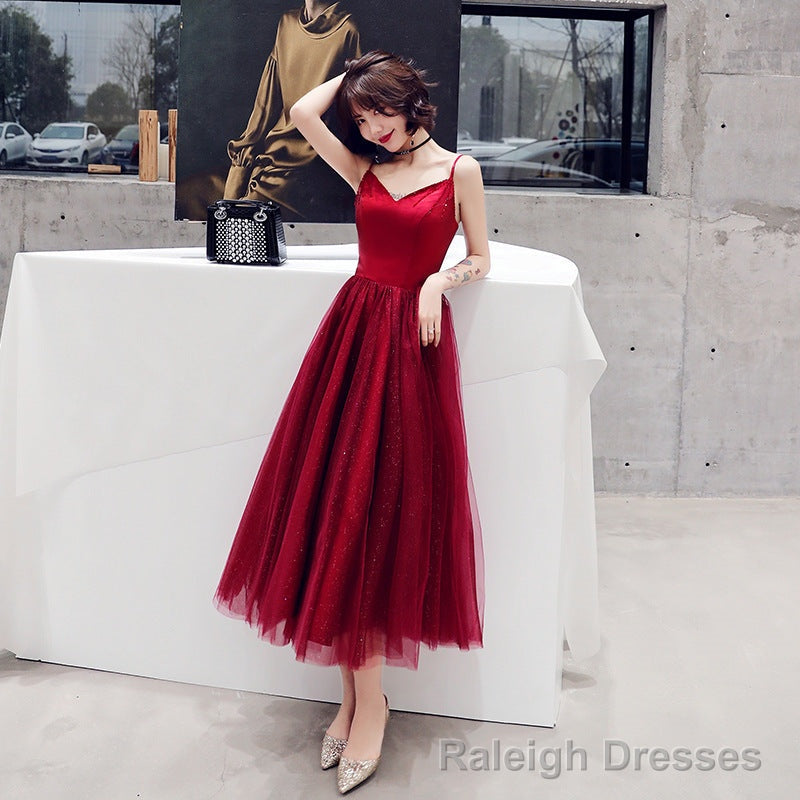 Burgundy tulle short prom dress cocktail dress Main image