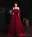 Burgundy satin long prom dress A line evening dress