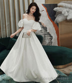 Simple A line long white prom dress white evening dress