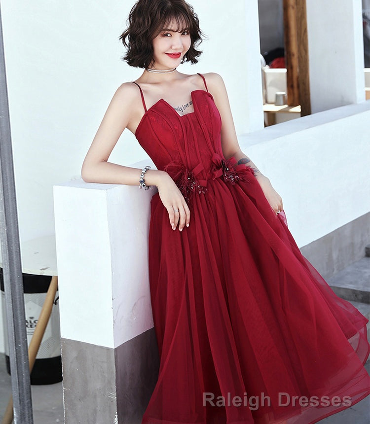 Burgundy tulle short prom dress cocktail dress Secondary image