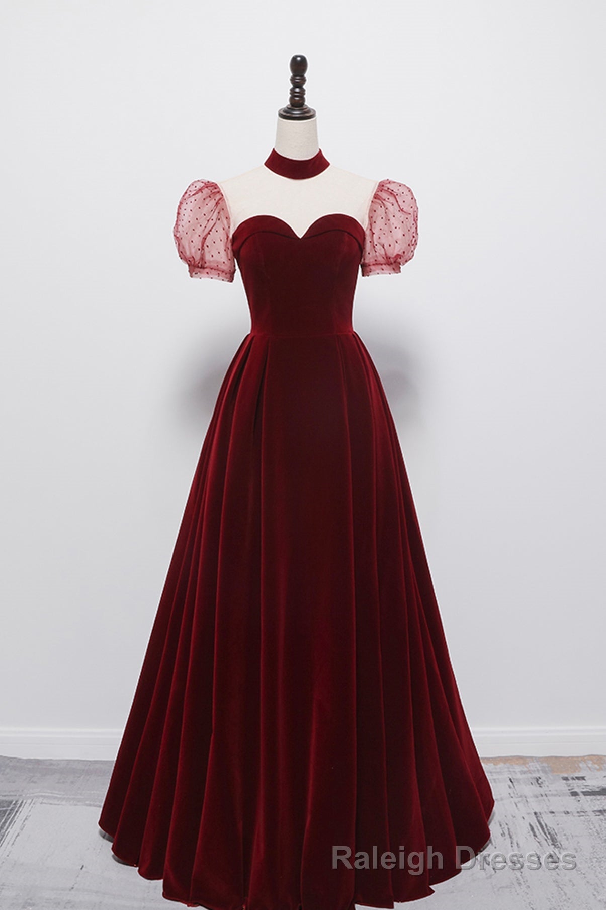 Cute velvet long prom dress burgundy A line evening dress
