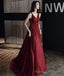 Burgundy tulle long prom dress party dress