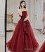 Burgundy tulle long A line ball gown dress formal dress