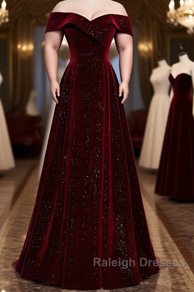 Burgundy velvet long A ling prom dress evening dress Main image