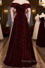 Burgundy velvet long A ling prom dress evening dress