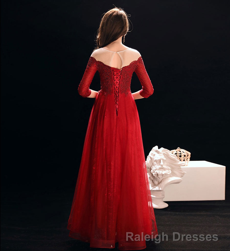 Burgundy lace tulle Prom Dress Secondary image