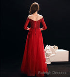 Burgundy lace tulle Prom Dress