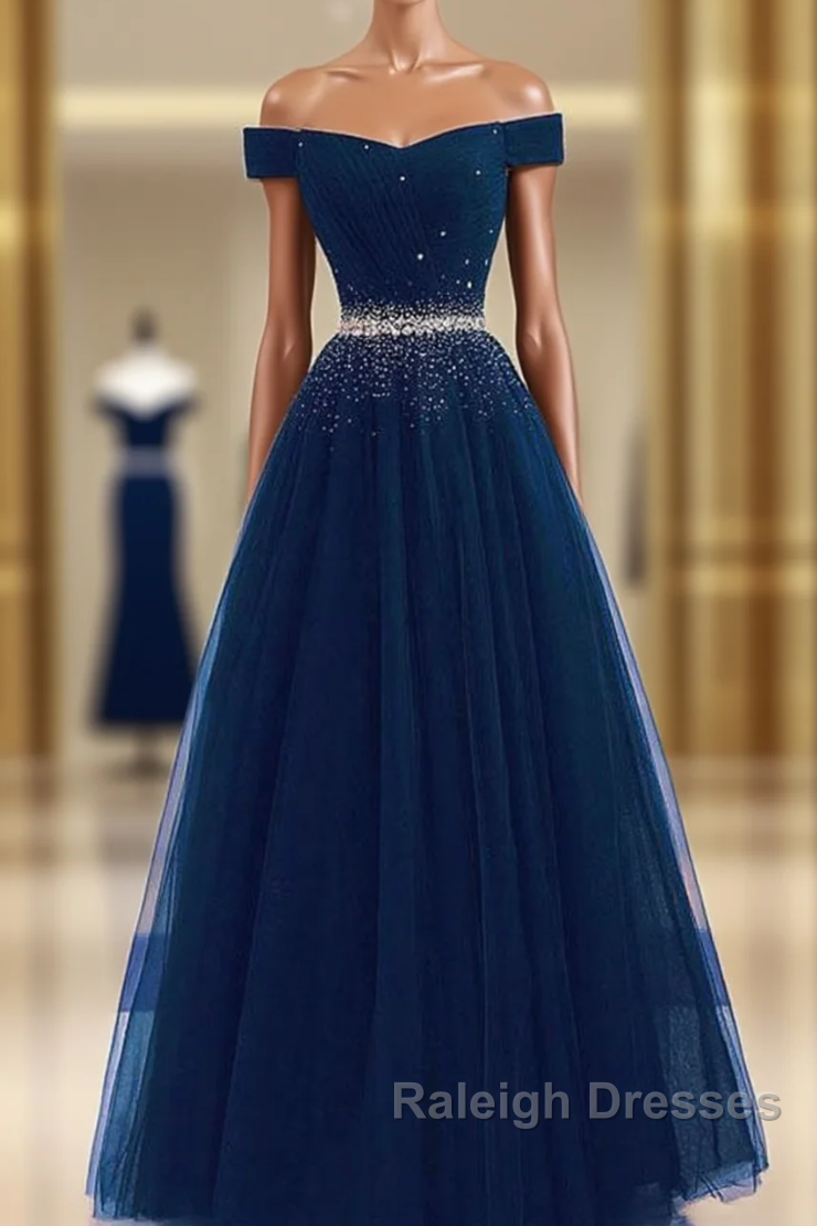 Blue Prom Dresses,tulle Prom Gown,off Shoulder Prom Dresses,long Prom Dress,a Line Evening Dress Main image