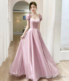 Pink Tulle Long A Line Prom Dress