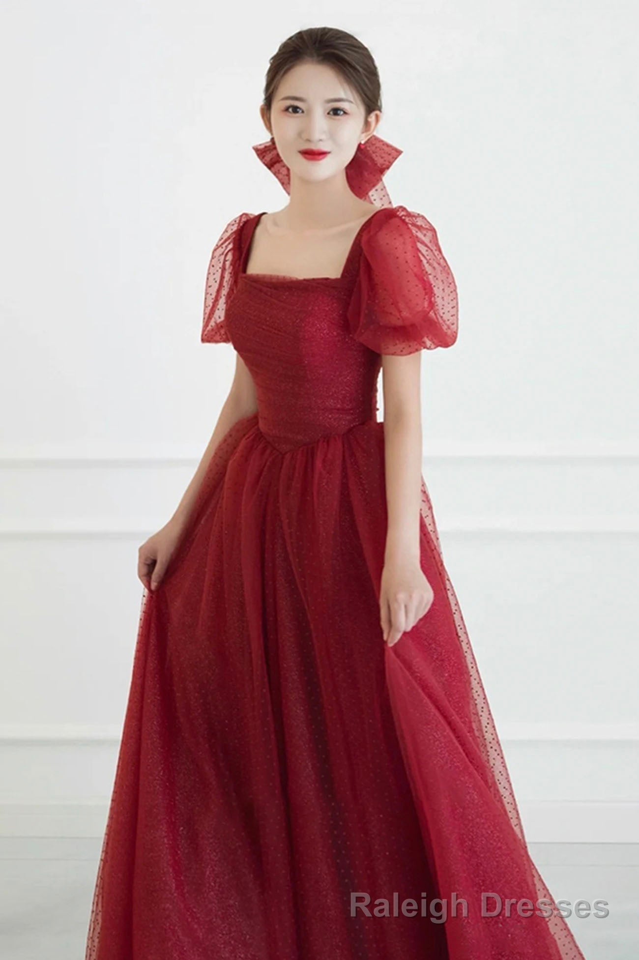 Red tulle long prom dress A line evening dress Secondary image