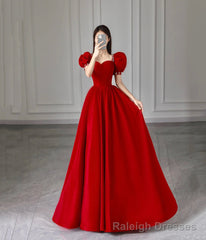 Red Satin Long Prom Dress, Beautiful A-Line Formal Dress