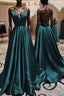 Elegant V Neck Spaghetti Straps A-line Dark Green Prom Dresses
