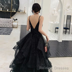 Black tulle sequins prom dress evening dress