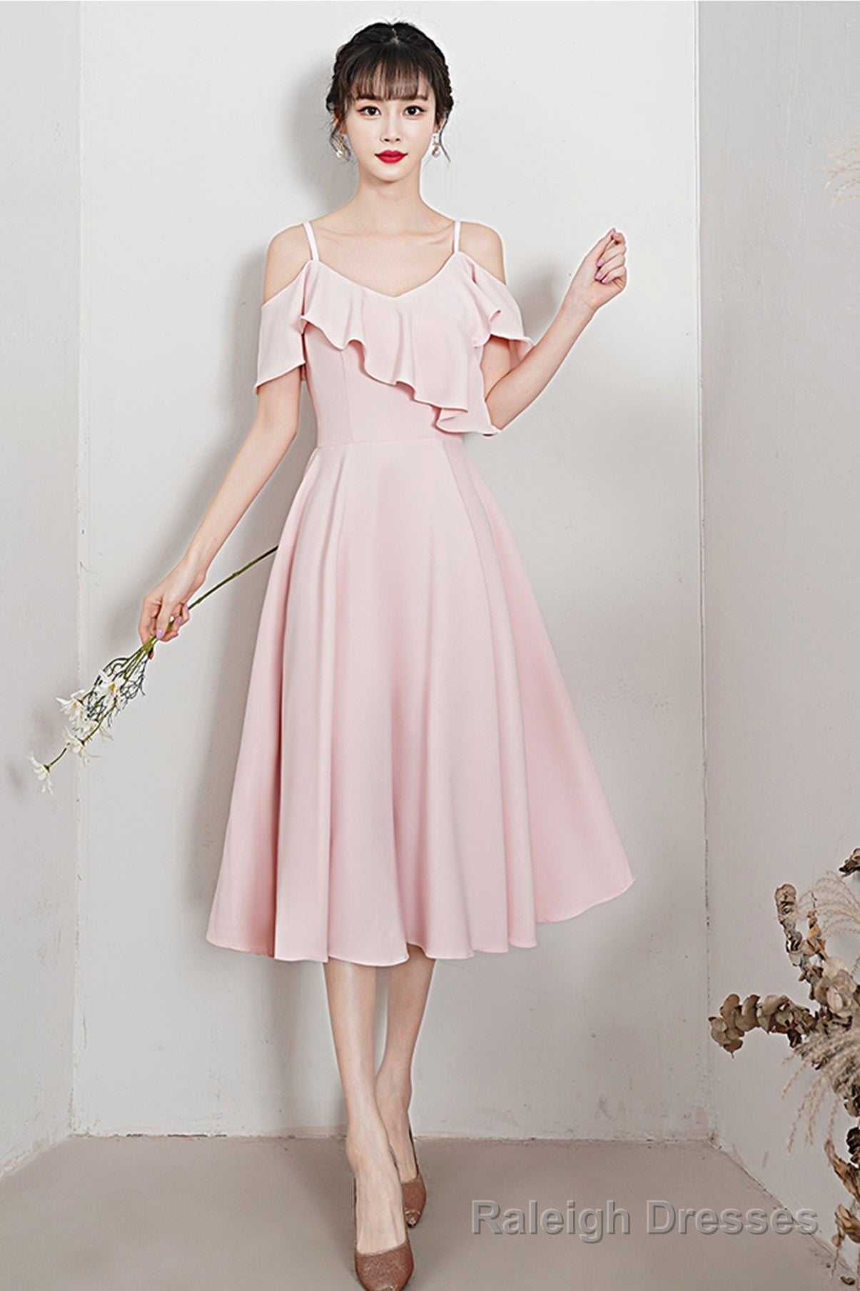 Pink A line short prom dress pink Prom dress Secondary image