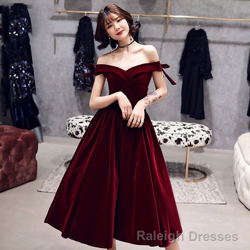 Burgundy v neck velvet short prom dress, homecoming dress