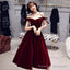 Burgundy v neck velvet short prom dress, homecoming dress