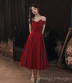 Cute satin short prom dress burgundy Prom dress