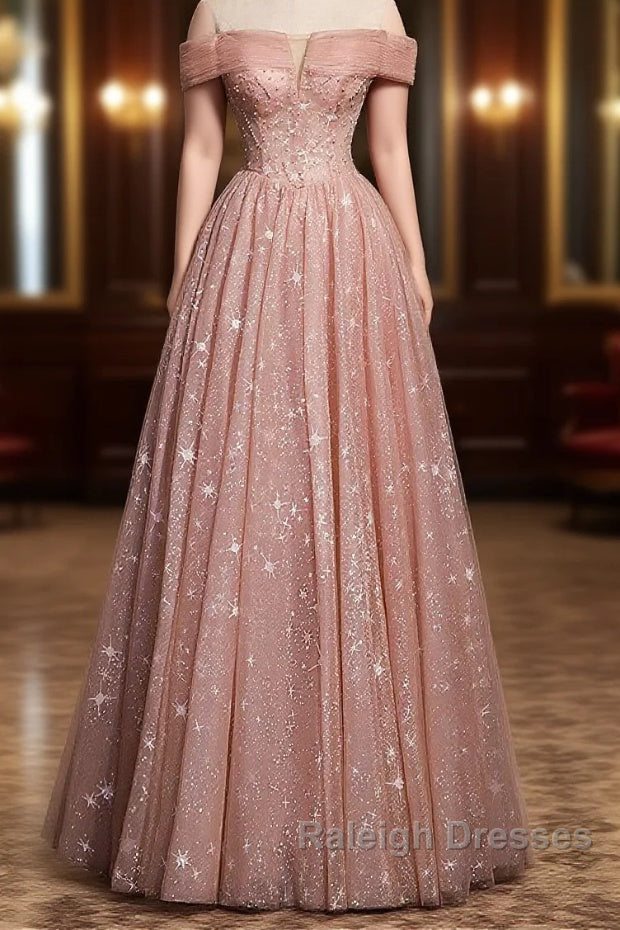 Cute tulle long A line prom dress evening dresses Main image