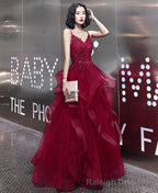 Burgundy lace prom Gowns Prom dress