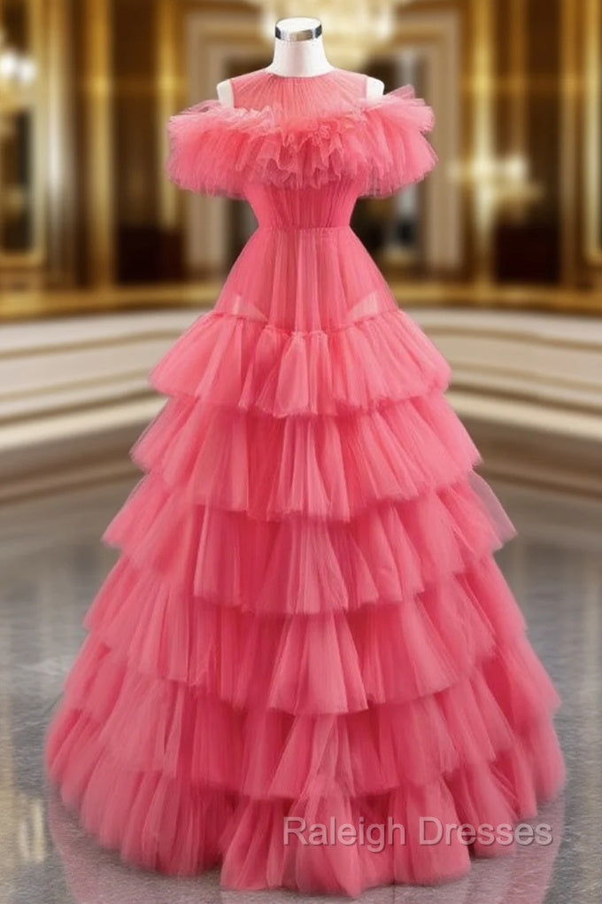 Find Plenty Of A-Line Red Tulle Pleates Tiers Long Prom Dress Main image