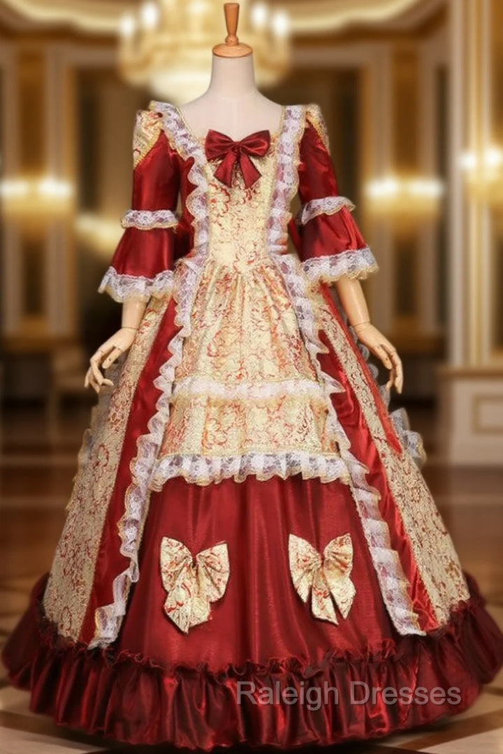 Find Your Dress For Prom! Burgundy Ball Gown Satin Short Sleeve Vintage Baroque Victorian Dress Main image