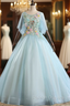 Find Your Dress For Prom! Light Blue Ball Gown Tulle Short Sleeve Appliques Quinceanera Dress