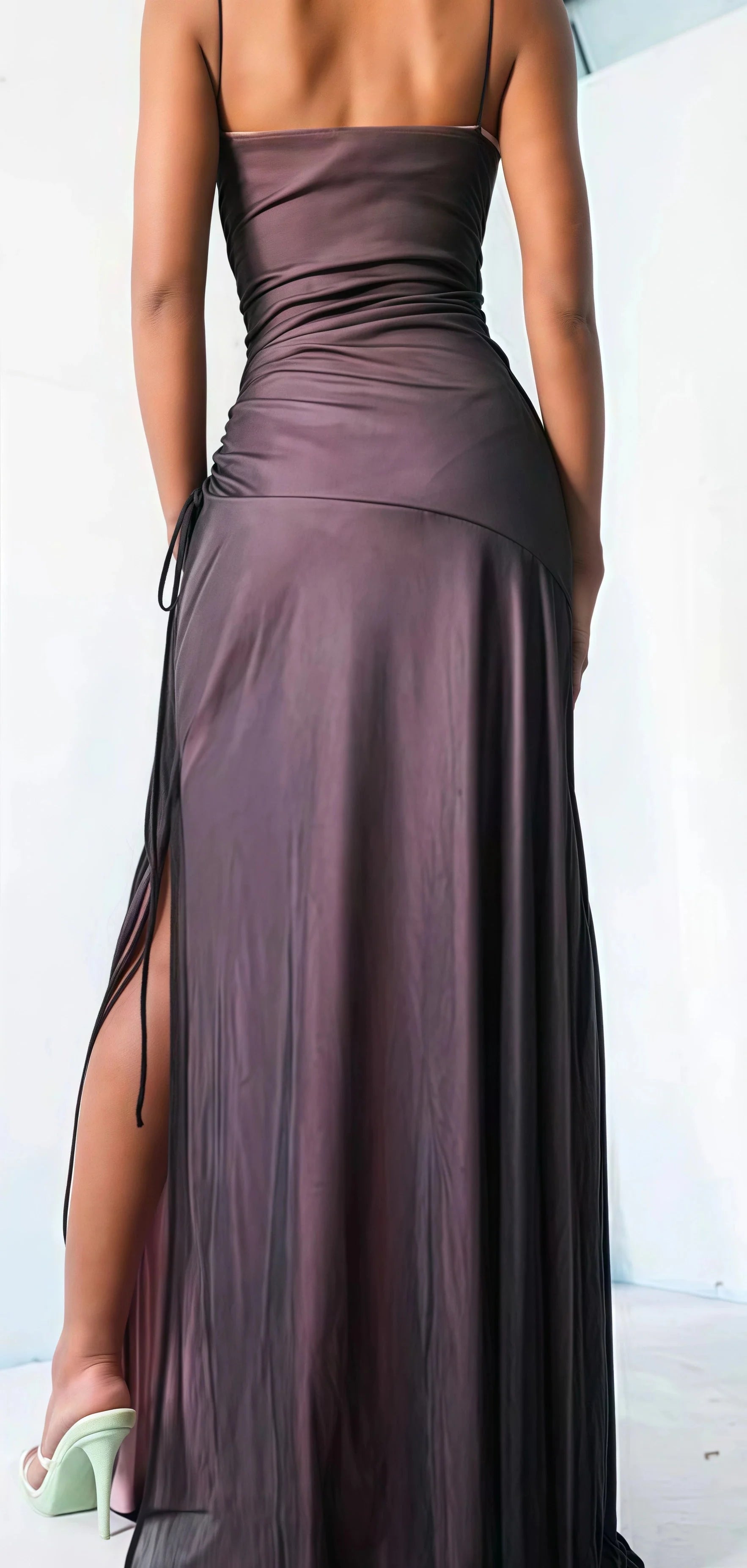Fit & Flare Square Neck Purple Black And Pink Prom Dress