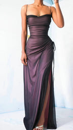 Fit & Flare Square Neck Purple Black And Pink Prom Dress