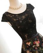 Black Lace Floral Patterns Long Prom Dress, Black Prom Dress