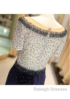 Fleece & Lace Scoop Short Sleeve Mermaid Evening Dress