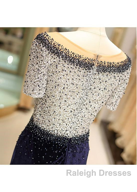Fleece & Lace Scoop Short Sleeve Mermaid Prom Dresses