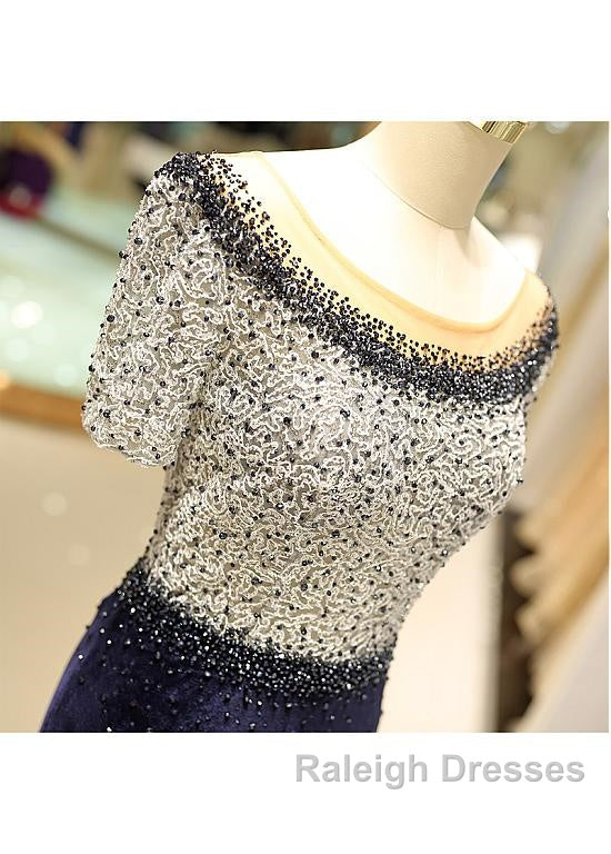 Fleece & Lace Scoop Short Sleeve Mermaid Prom Dresses